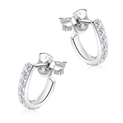 Elegant Curved With CZ Stone Silver Ear Stud STS-5314